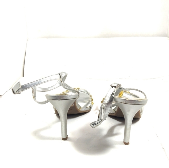 Unlisted shoes silver sling back strappy rhinestones high heels sandals S: 10M - Picture 4 of 5